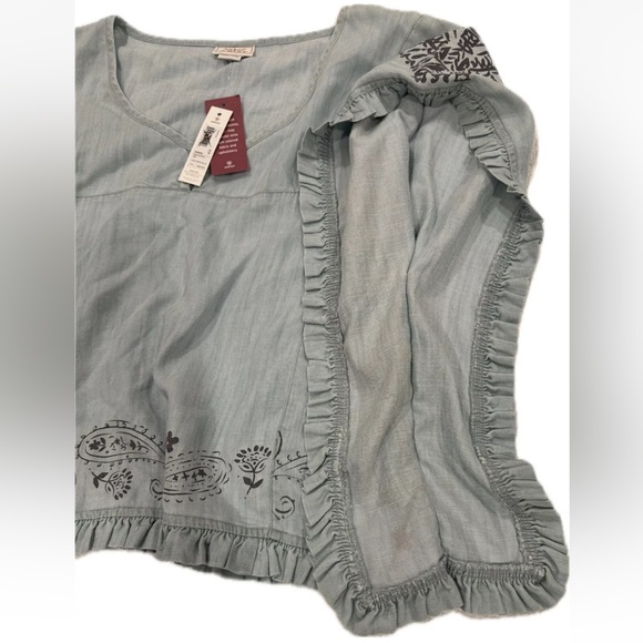 NWT Ariat Western Eden Cap Sleeve Light Blue Top Ruffled Edge SIZE Medium - Picture 4 of 10